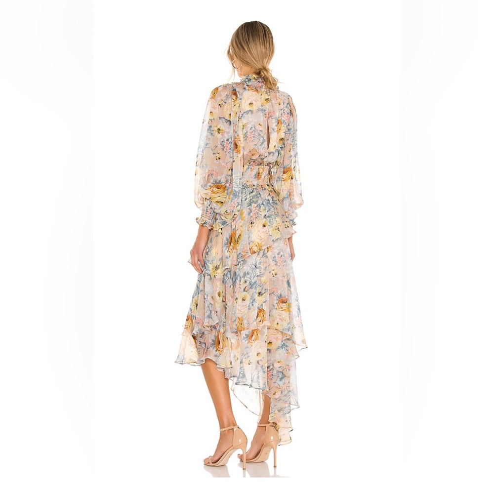 Elliatt Astrid Dress Floral Garden Party peachy pink, blue & yellow.